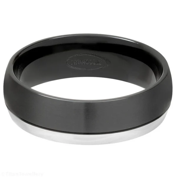 7mm Black Zirconium Ring with Natural Offset Band, ZIRC01