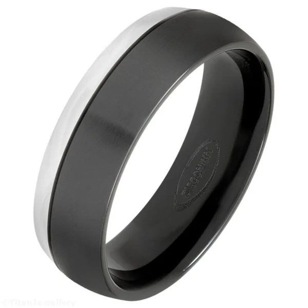 Titan Jewellery, 7mm Black Zirconium Ring with Natural Offset Band
