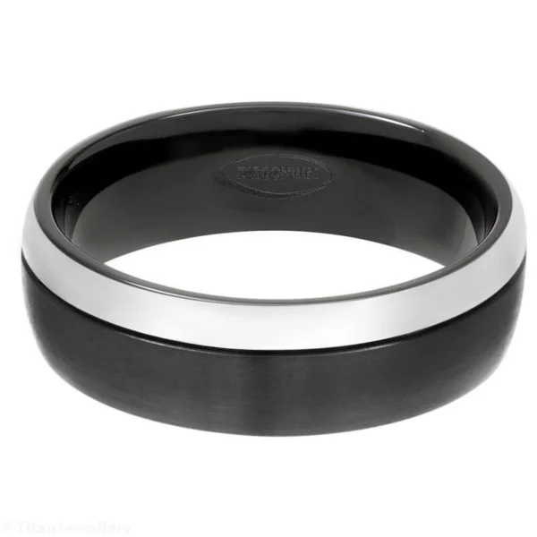 7mm Black Zirconium Ring with Natural Offset Band, 7mm black zirconium ring
