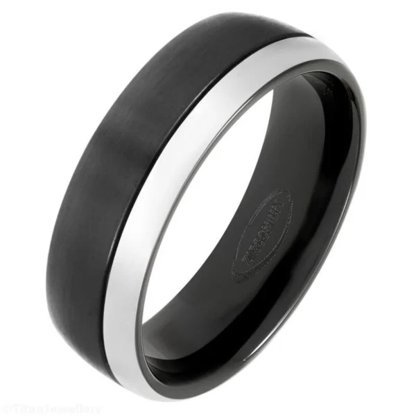 7mm Black Zirconium Ring with Natural Offset Band