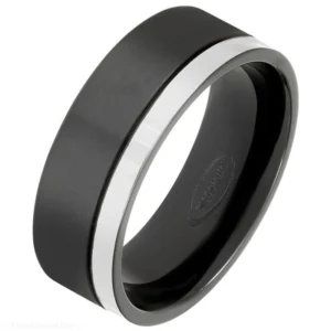 8mm Brushed Black Zirconium Ring with Natural Offset Band