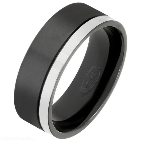 8mm Brushed Black Zirconium Ring with Natural Offset Band