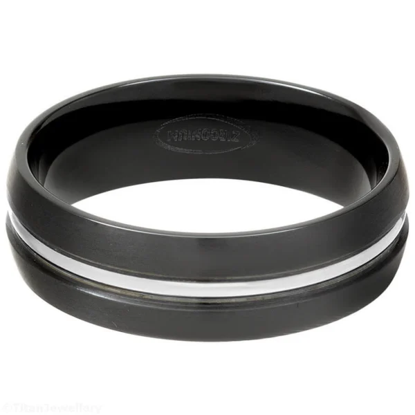7mm Court Black Brushed Zirconium Ring with Natural Centre Band