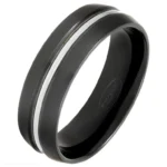 7mm Court Black Brushed Zirconium Ring with Natural Centre Band