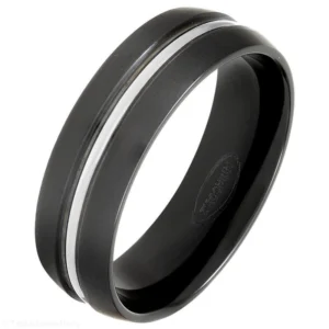 7mm Court Black Brushed Zirconium Ring with Natural Centre Band