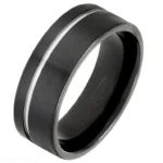8mm Flat Black Brushed Zirconium Ring with Natural Recessed Line