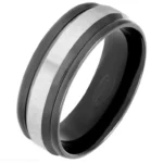 8mm Grooved Black Zirconium Ring with Natural Centre Band