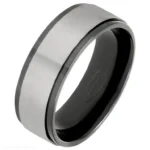 8mm Black Zirconium Ring with Brushed Natural Flat Band