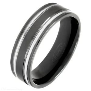 7mm Brushed Zirconium Ring with 2 Natural Polished Lines