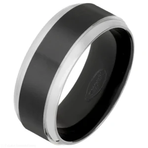 8.7mm Black Zirconium Ring with Natural Polished Edges