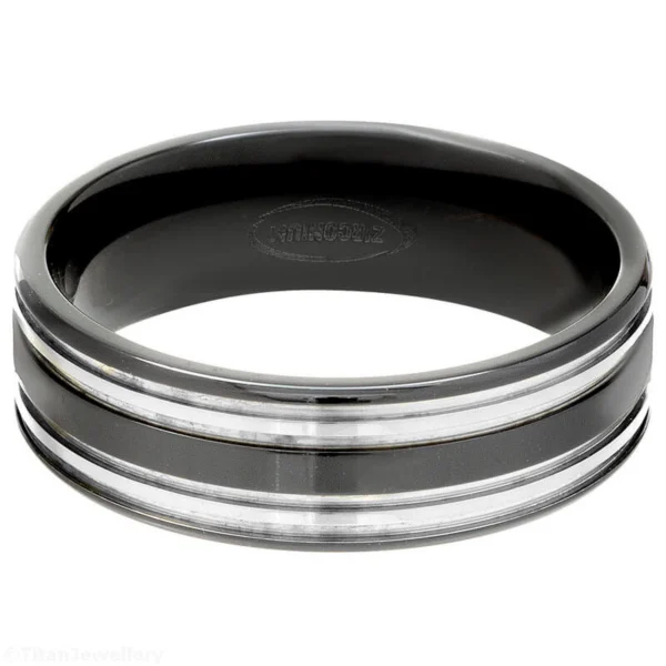 7mm Twin Natural and Black Zirconium, Twin Natural and Black Zirconium Ring