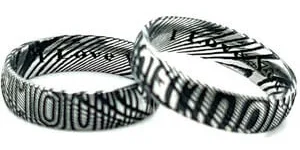 Examples of engraving across layered Damascus steel