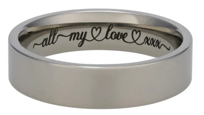 Engraved titanium ring with the text all my love