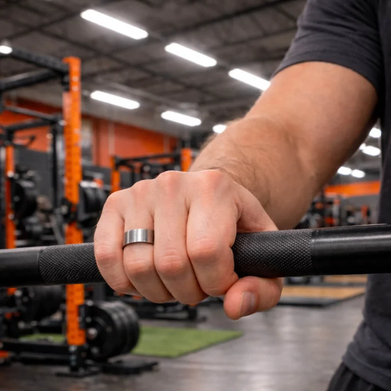 Titanium ring worn at the gym weight lifting