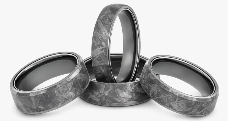 4 meteorite rings highlighting our meteorite rings information page