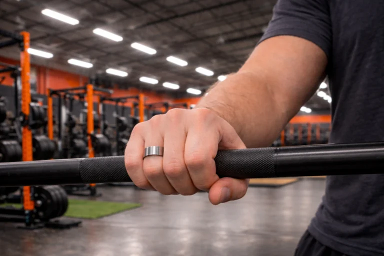 What ring material hardness is best for wearing to the gym | man lifting weights in the gym