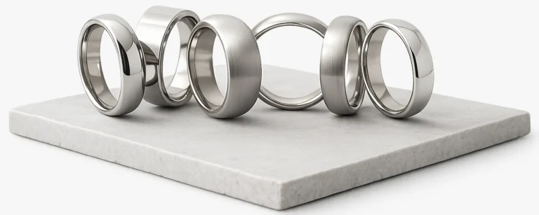 Five cobalt chrome wedding rings in alternating polished and brushed satin finishes