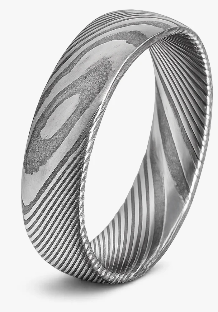 Woodgrain Damascus Steel Ring