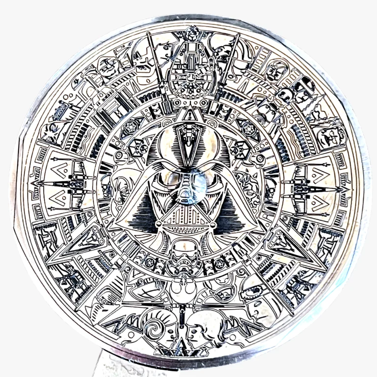 Laser engraved Stainless steel pizza wheel with a Star Wars Aztec calendar