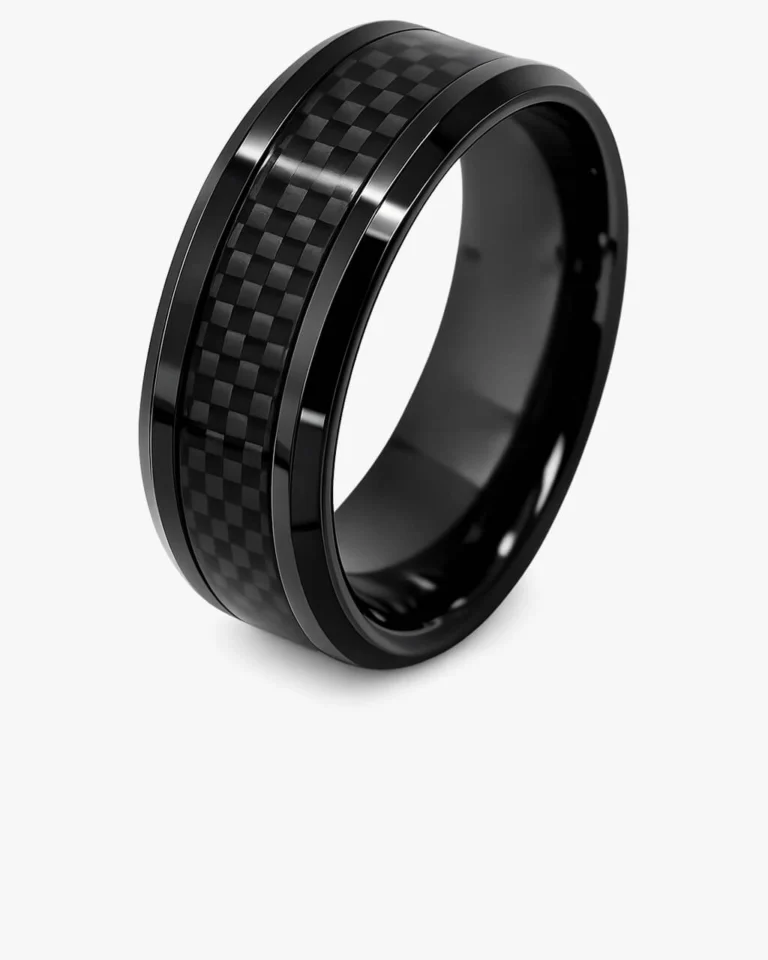 Black Zirconia Ceramic Ring with Black Carbon Fibre