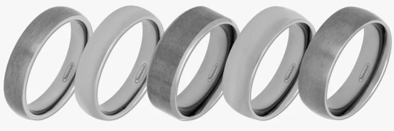 5 Tantalum Wedding Rings standing upright