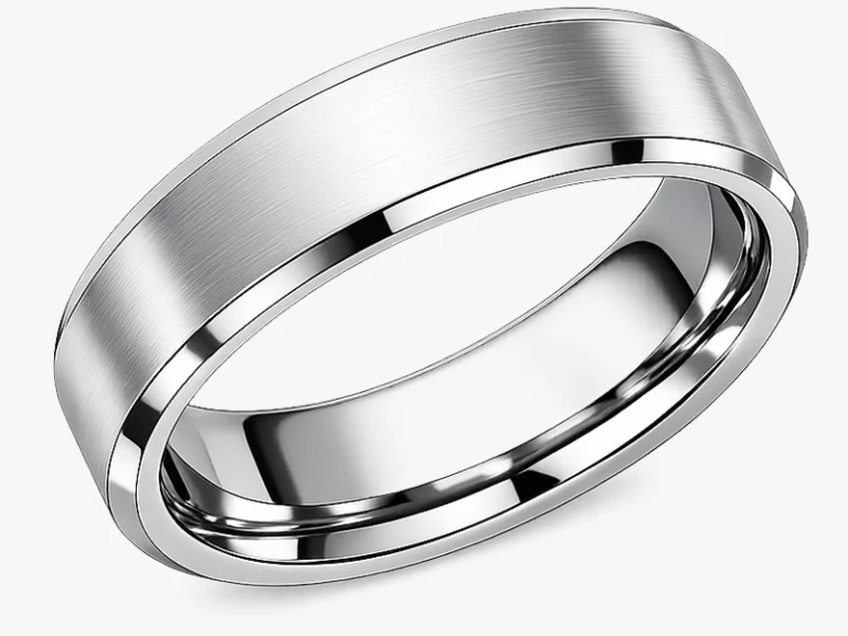 Bevelled court profile wedding ring showing flat centre with angled bevelled edges