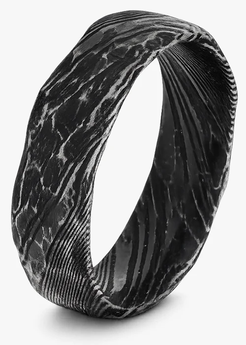 Reticulated Black Damascus Steel Ring