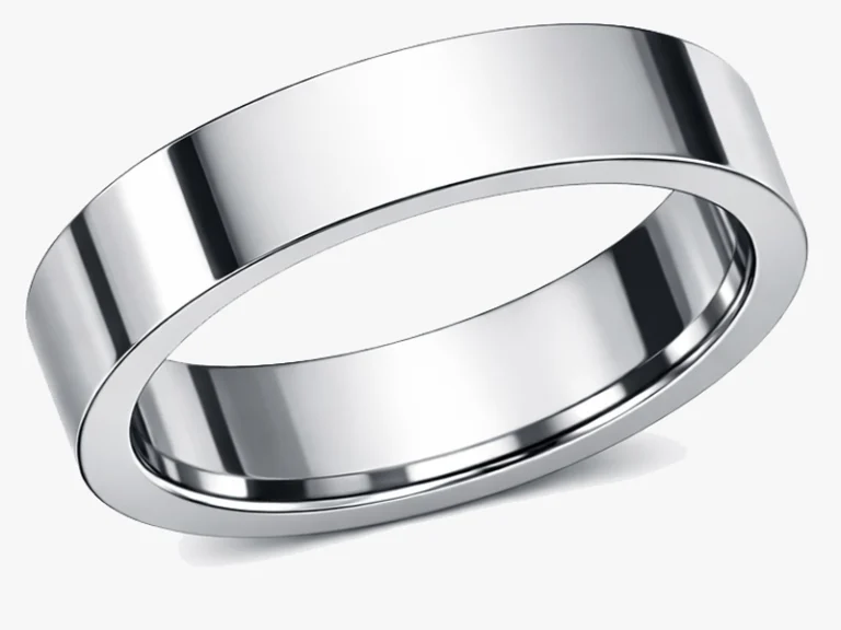 Flat profile wedding ring showing rectangular cross section with sharp edges