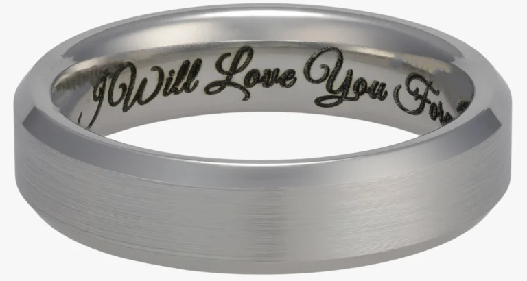 Great Vibes font engraved on Chamfered Brushed Centre Cobalt Ring