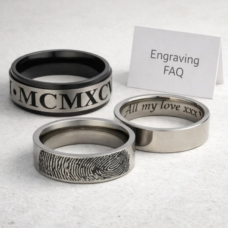 3 samples of laser engraving on rings for a laser information faq