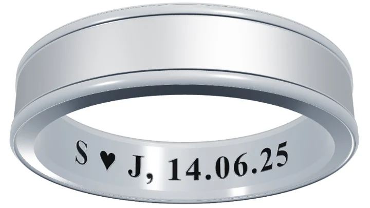 Symbol wedding ring engraving idea, initials heart and date inside the band