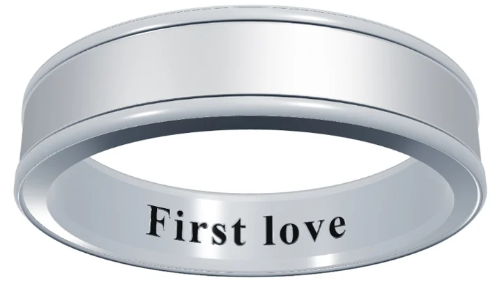 Split message wedding ring engraving idea, First love, ring one of a matching pair