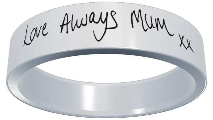 Handwriting wedding ring engraving idea taken from a real handwritten note